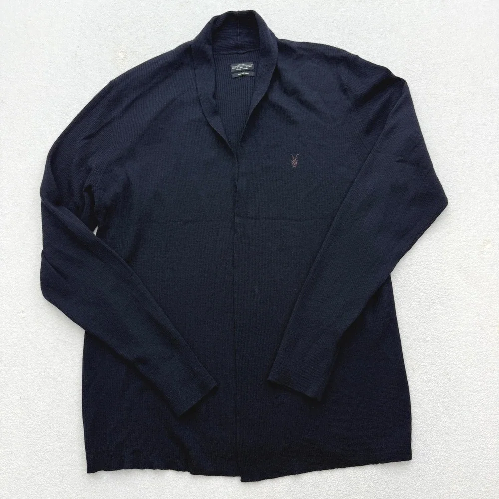 AllSaints Mode Merino Open Cardigan Mens XXL Black Navy Shawl Collar MK002D